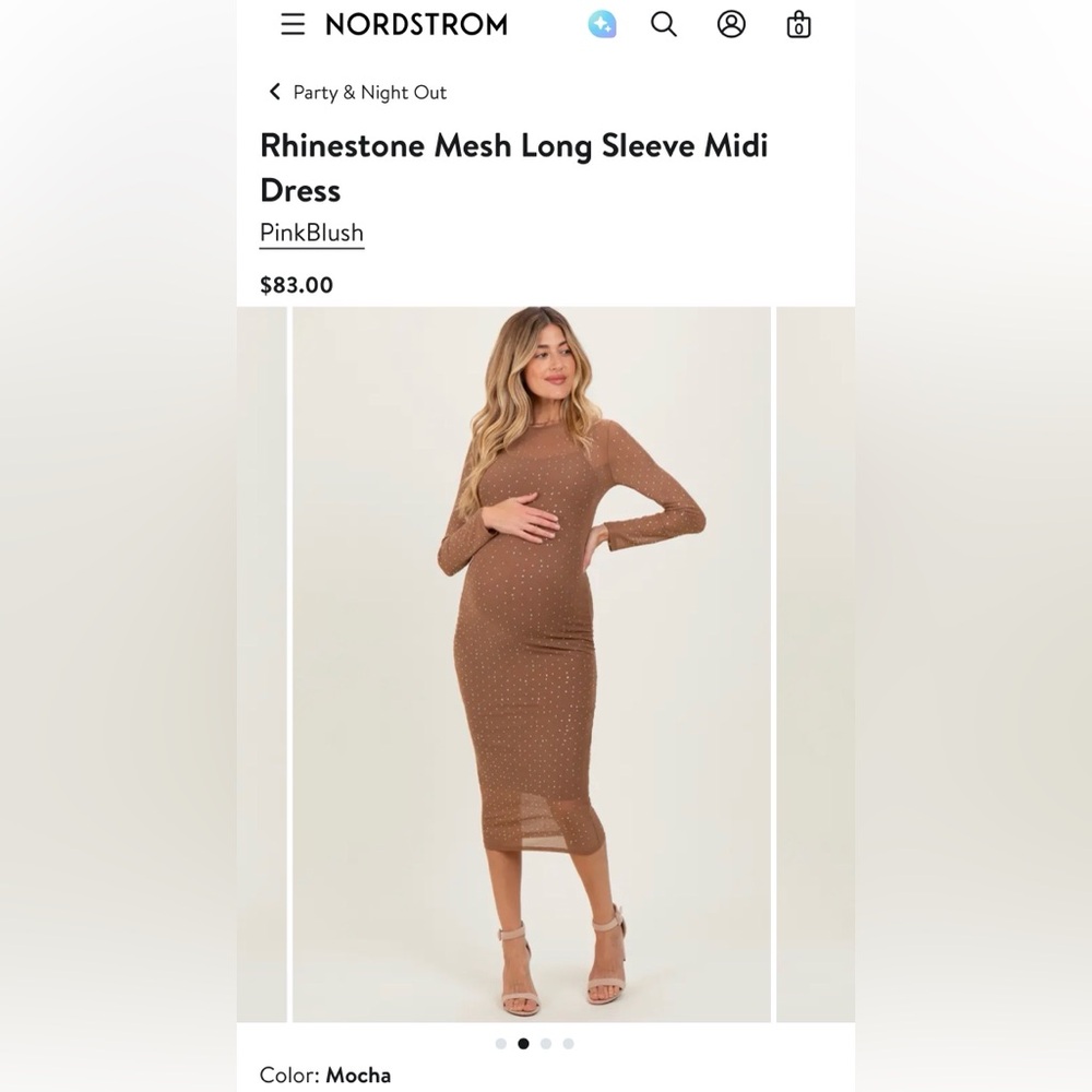 Pinkblush Mocha Rhinestone Mesh Long Sleeve Midi Dress